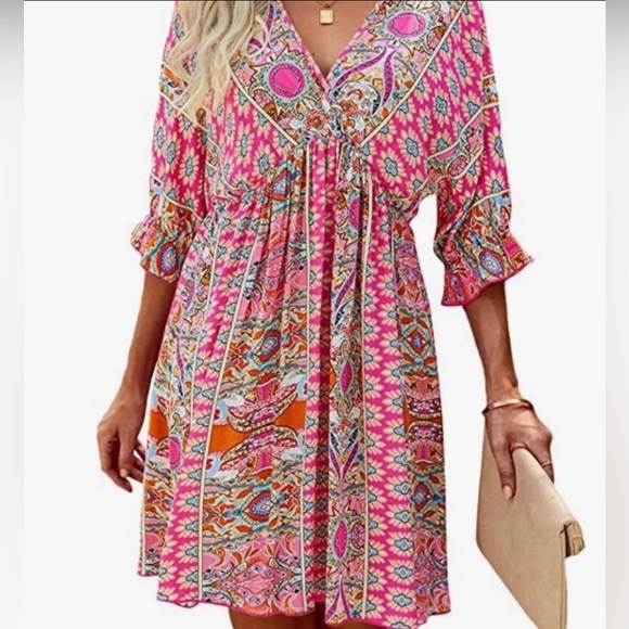 NWT Womens Boho Tribal Scarf Print Dress Large - Picture 1 of 8